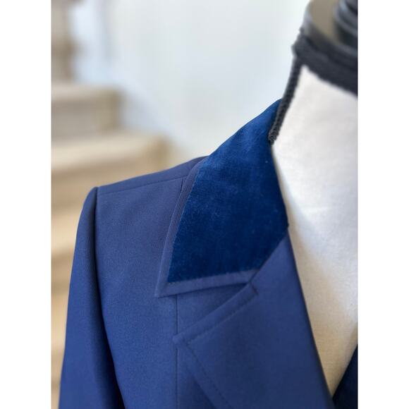 Custom Navy Velvet Trim Three Button Fitted Equestrian Blazer Jacket - Picture 5 of 6